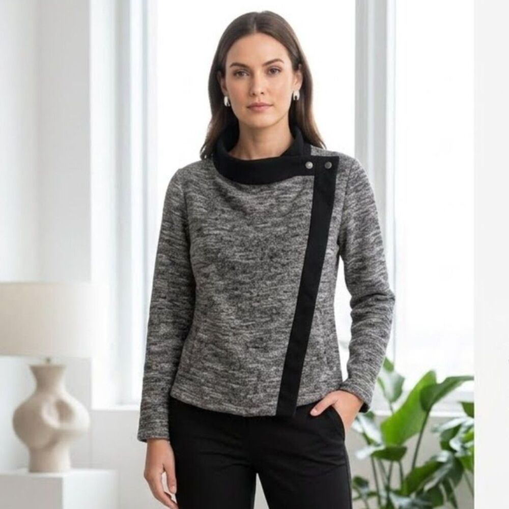 Two by Vince Camuto | Gray Black Asymmetrical Tweed Moto Jacket PS Preppy Office